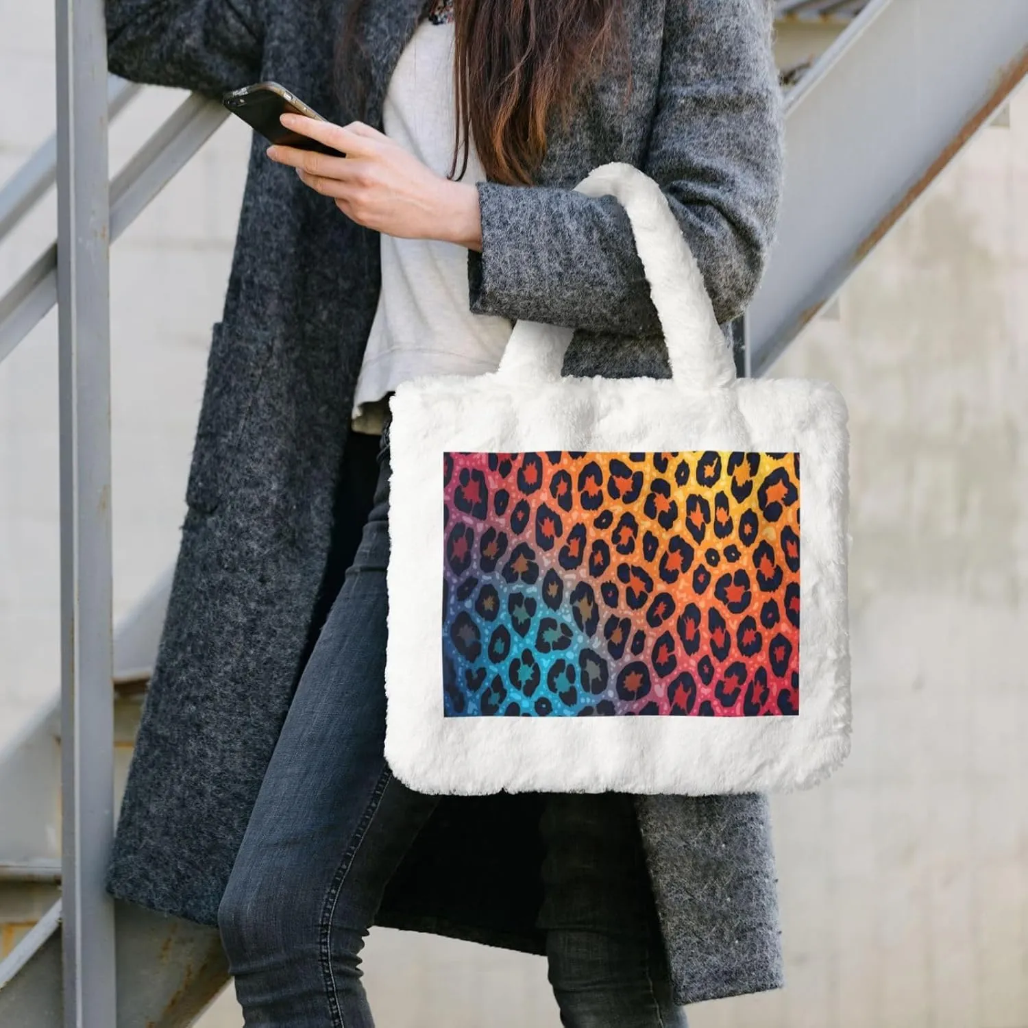 Women Tote Bag Fluffy Faux Fur Handbags Large Capacity Shopping Shoulder Bag Furry Clutch Handbag