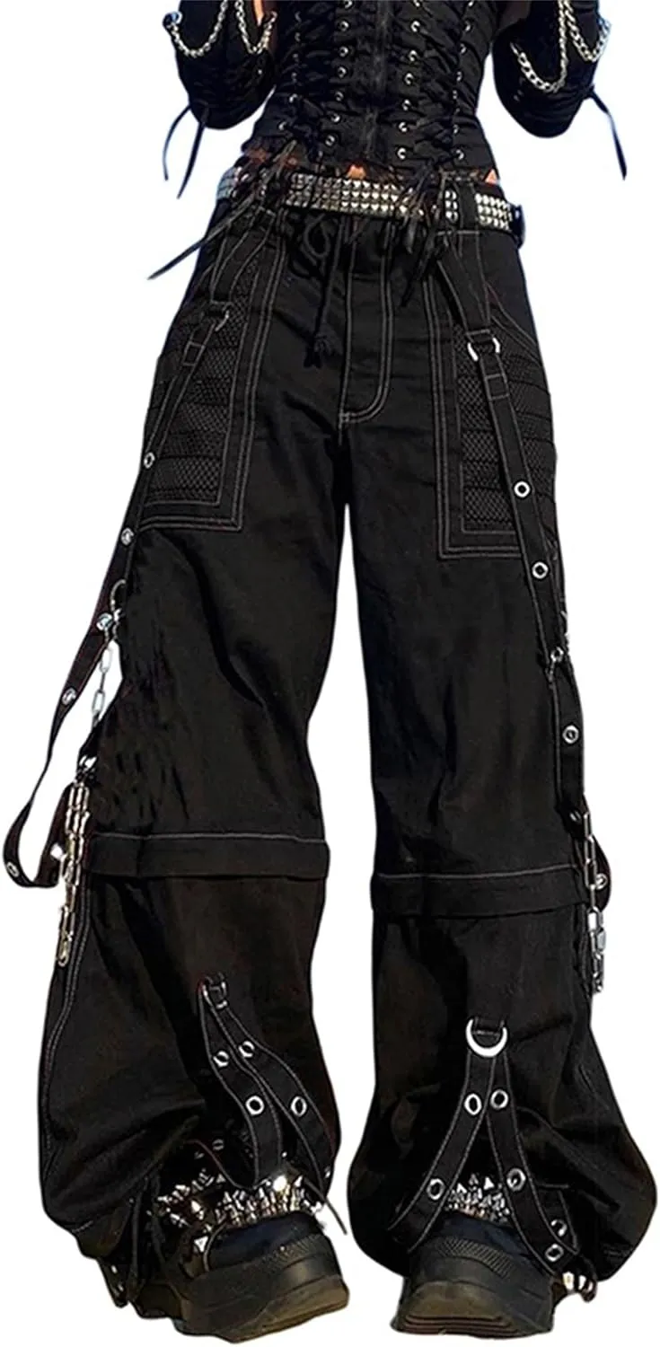 Women Vintage Baggy Jeans Grunge Gothic Tripp Pants Punk Goth Wide Leg Denim Pants Y2k Loose Casual Jeans Streetwear