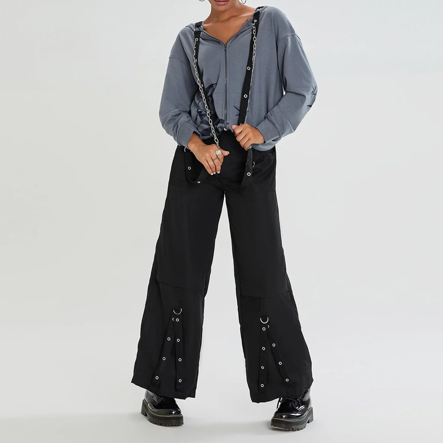 Women Vintage Baggy Jeans Grunge Gothic Tripp Pants Punk Goth Wide Leg Denim Pants Y2k Loose Casual Jeans Streetwear