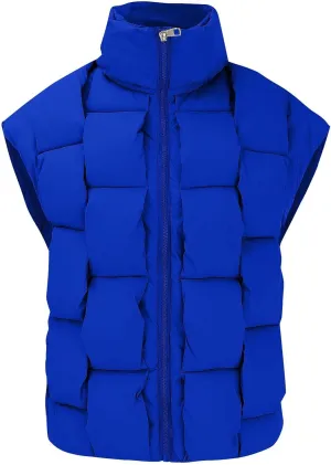 Women Winter Oversized Puffer Vest Sleeveless Jacket Zip Up Lightweight Stand Collar Insulated Padded Puffy Jackets Coat