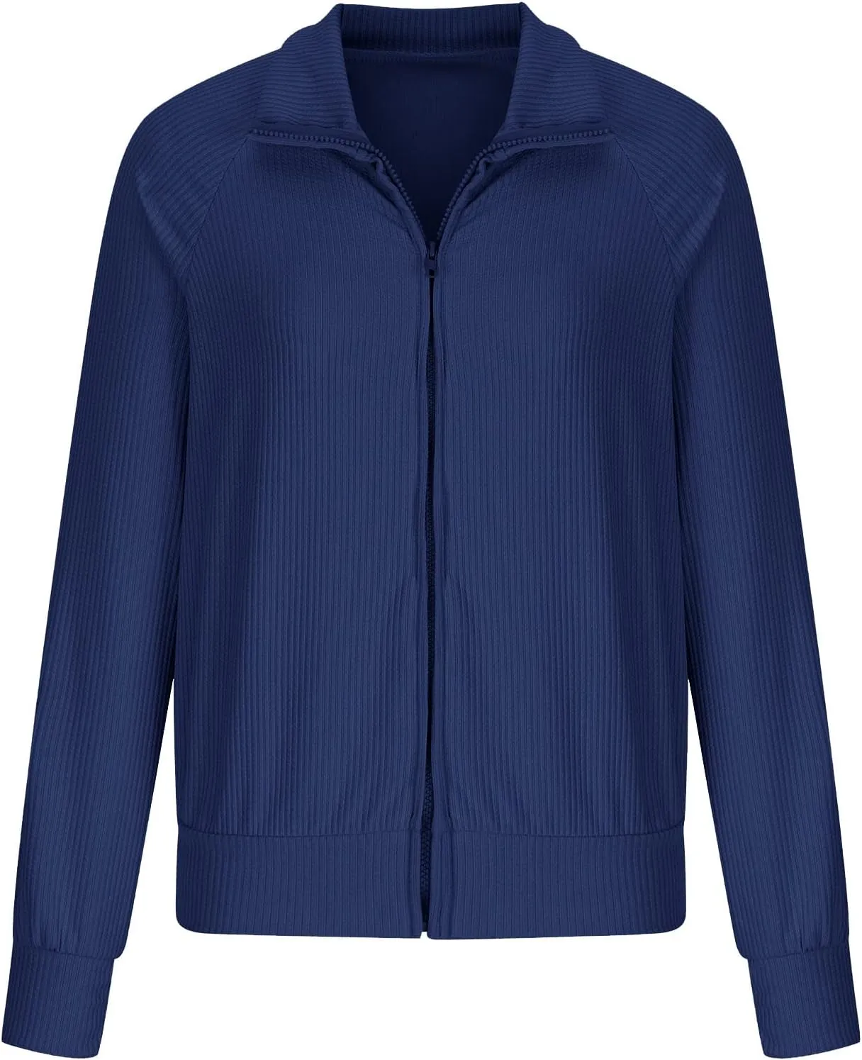 Women Zip up Long Sleeve Casual Cardigan Cable Knit Solid Color Sweater Loose Fashion Fall Clothes