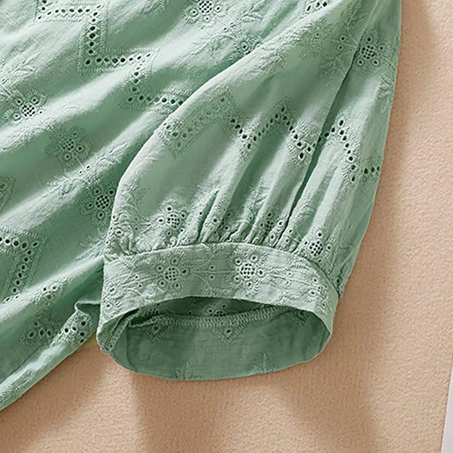 Women's Cotton Linen Embroidered Shirt Tops Boho 3/4 Sleeeve Tunic Top Dressy Elegant Blouse