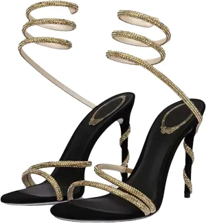 Women's Crystal Peep Toe Sandals - Sexy Thin Heel Prom Ankle Strap Pumps