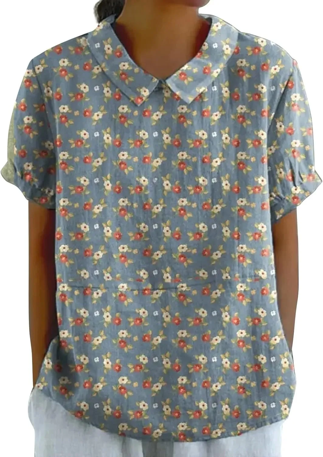 Womens Cute Autumn Tops and Blouses And Linen Loose Large Size Thin Lapel Shirt Short Long Sleeve Button Down Blouses