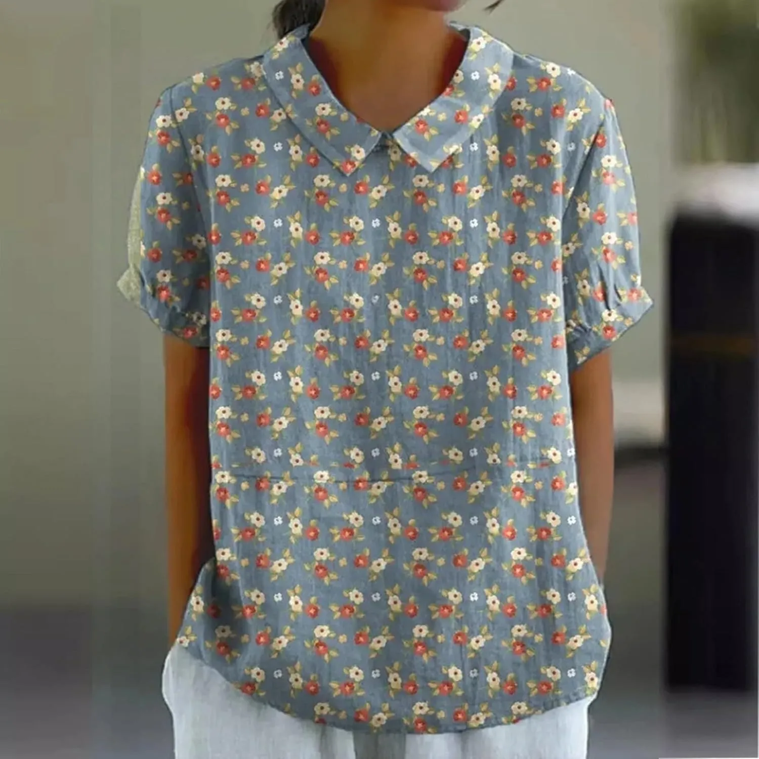 Womens Cute Autumn Tops and Blouses And Linen Loose Large Size Thin Lapel Shirt Short Long Sleeve Button Down Blouses