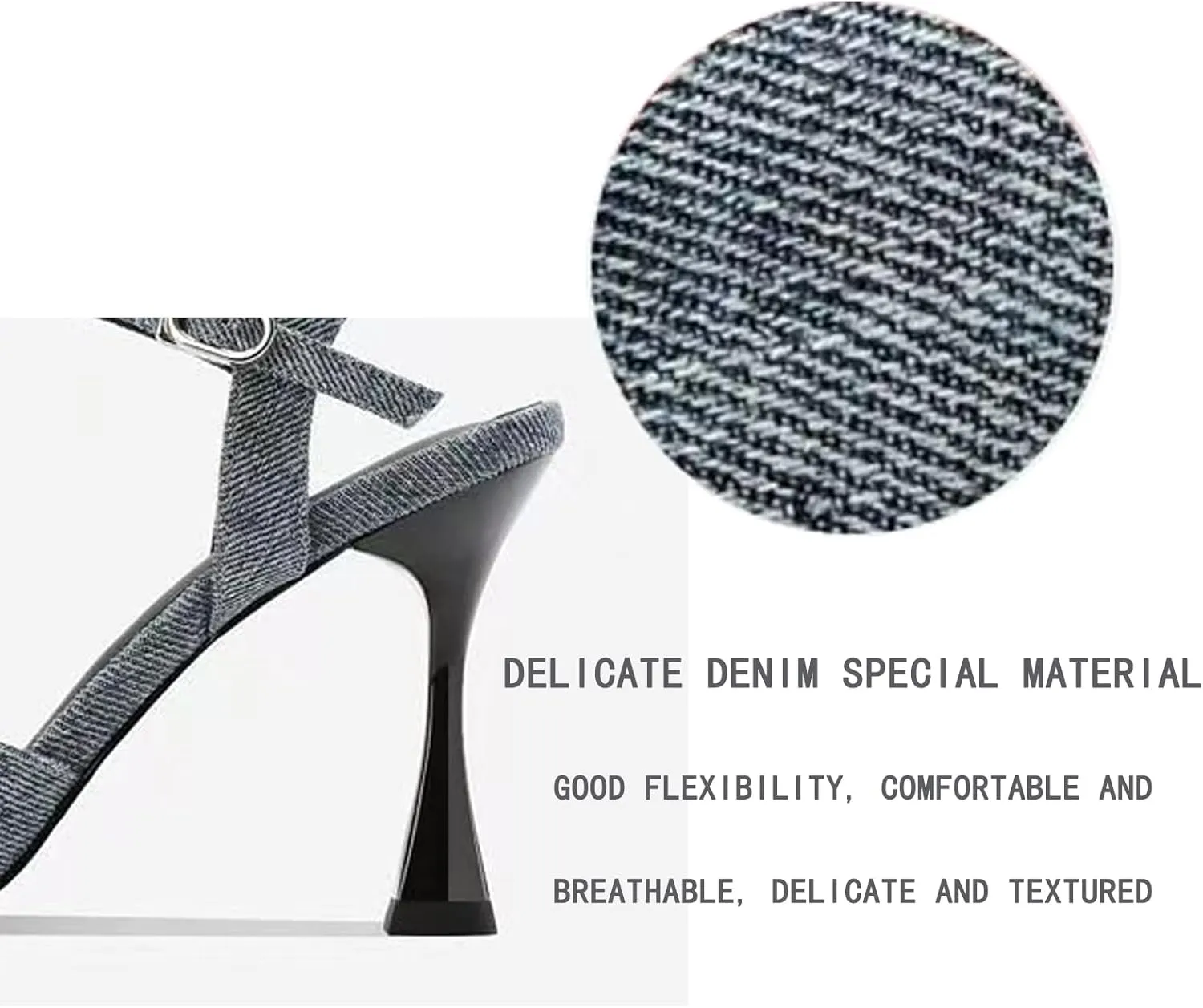 Women's Denim Rhinestone Stilettos Sandals Bow Closed Square Toe Adjustable Strap Buckle Slingback High Heel Dress Shoe for Banquet Wedding Sexy Pumps