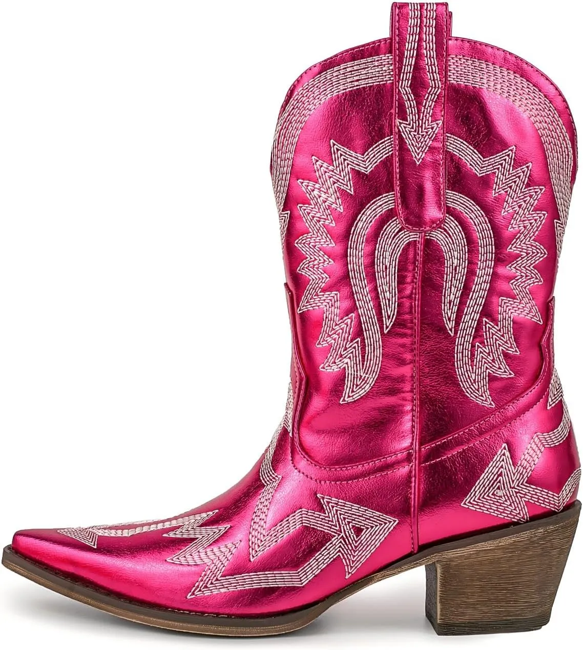 Women's Embroidered Cowgirl Boots Calf Thick Heels Pointed Head Country Music Festival Vintage Western Metal Cowboy Ankle Boot