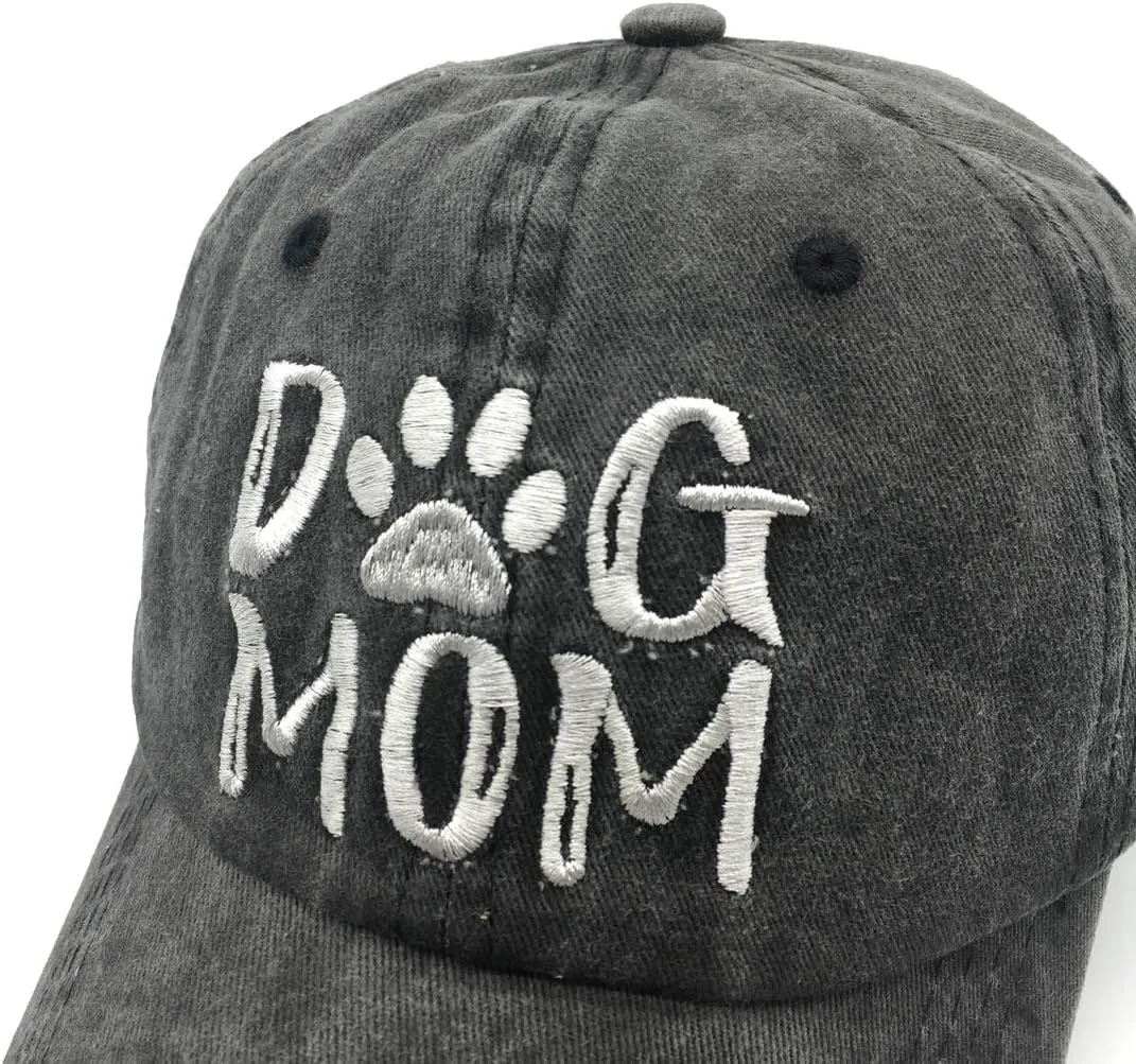 Women's Embroidered Dog Mom Hat Adjustable Denim Baseball Cap