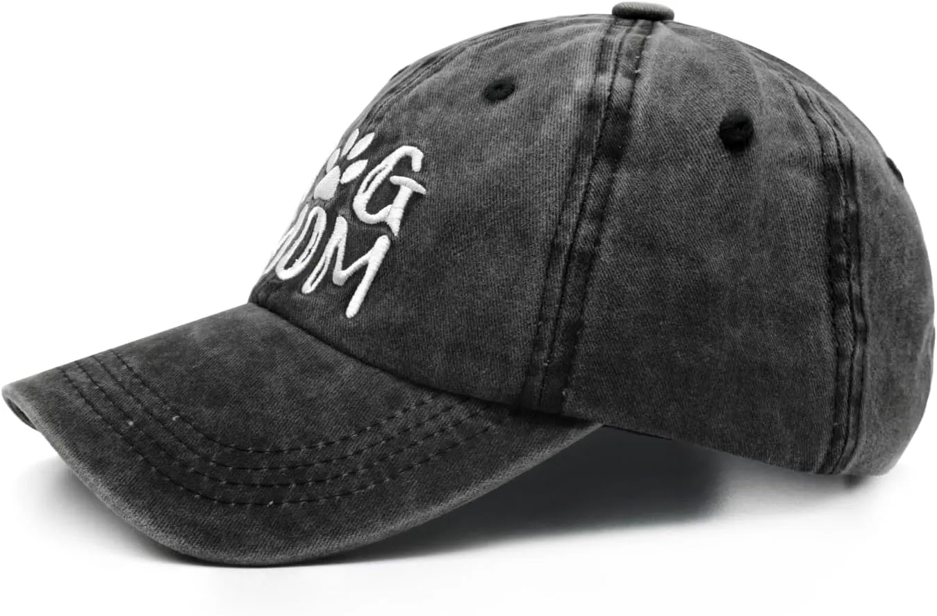 Women's Embroidered Dog Mom Hat Adjustable Denim Baseball Cap
