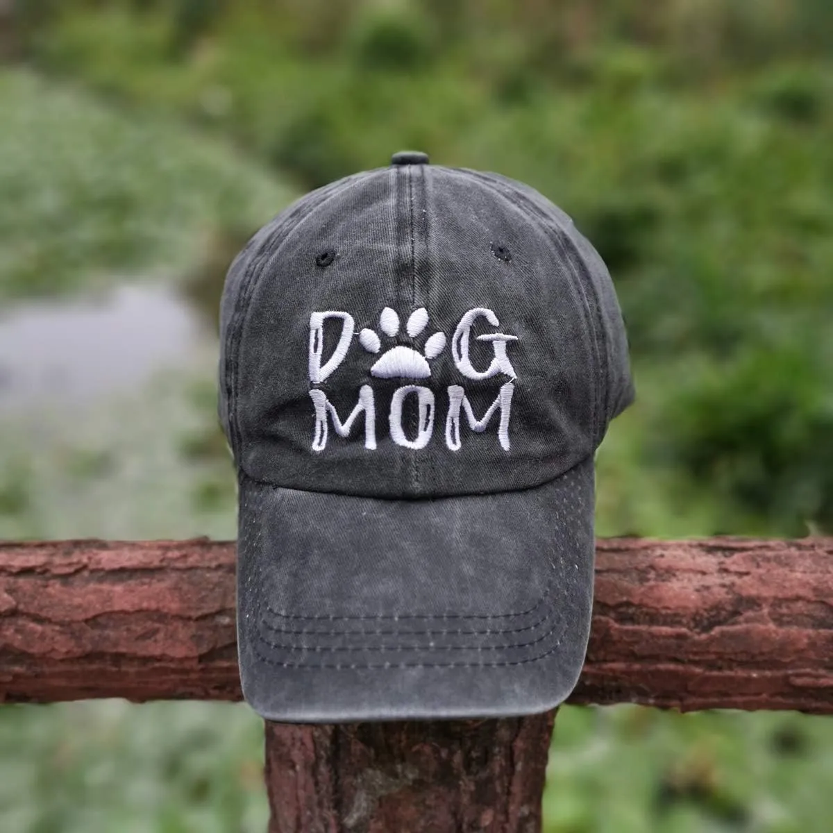 Women's Embroidered Dog Mom Hat Adjustable Denim Baseball Cap