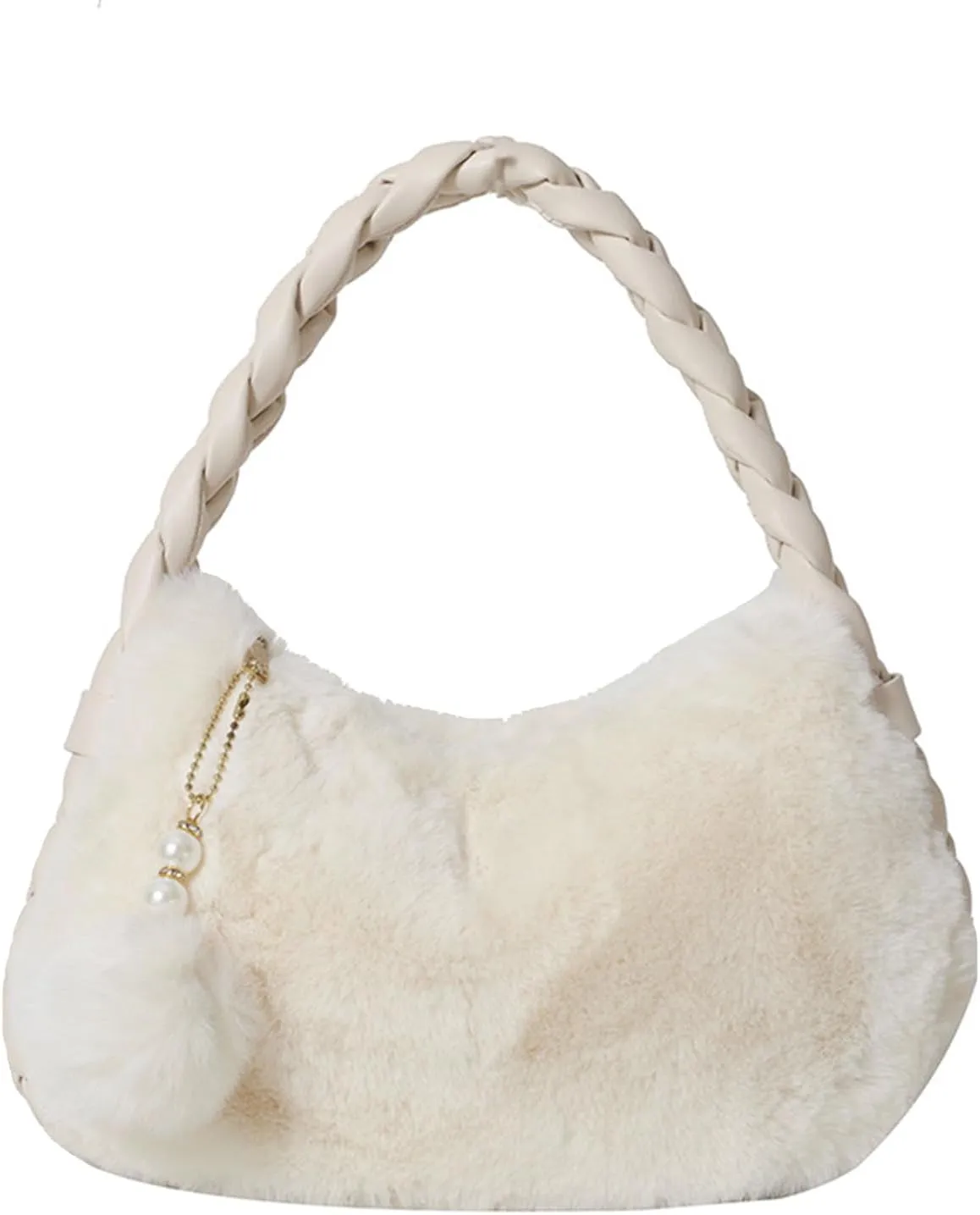 Womens Faux Fur Handbag Fashion Fluffy Plush Shoulder Bags Purse Fuzzy Zipper Tote Bag for Autumn and Winter
