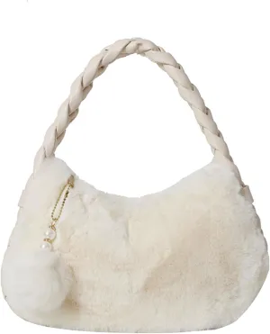 Womens Faux Fur Handbag Fashion Fluffy Plush Shoulder Bags Purse Fuzzy Zipper Tote Bag for Autumn and Winter