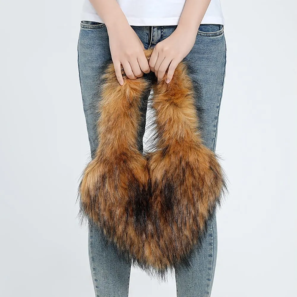 Womens Faux Fur Shoulder Bag Furry Purse Handbag Crossbody Bag Heart Shaped with Shoulder Strap