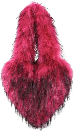 Womens Faux Fur Shoulder Bag Furry Purse Handbag Crossbody Bag Heart Shaped with Shoulder Strap