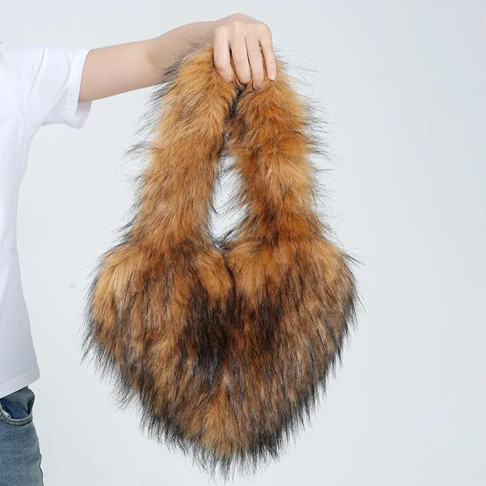 Womens Faux Fur Shoulder Bag Furry Purse Handbag Crossbody Bag Heart Shaped with Shoulder Strap