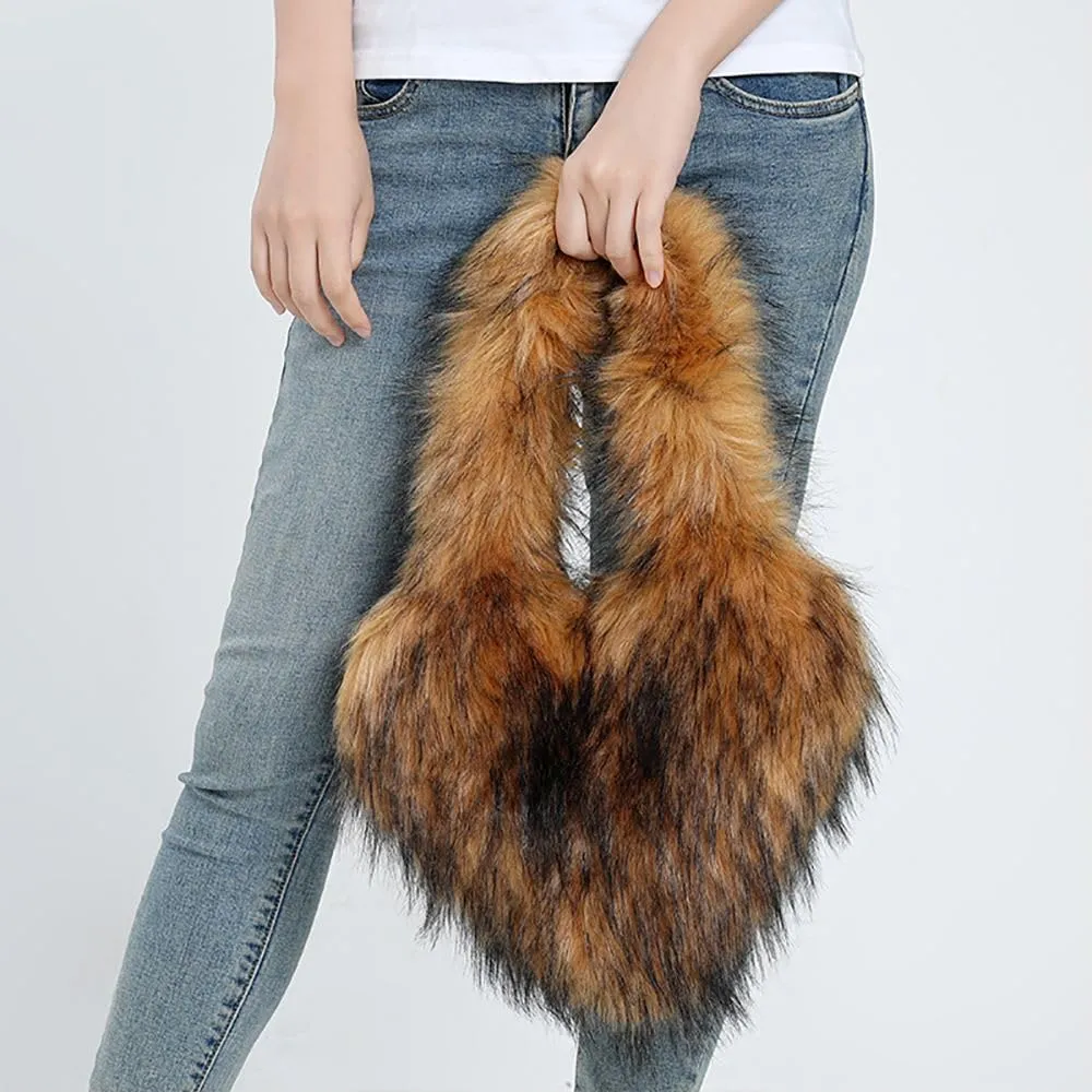 Womens Faux Fur Shoulder Bag Furry Purse Handbag Crossbody Bag Heart Shaped with Shoulder Strap