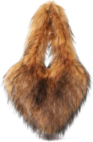 Womens Faux Fur Shoulder Bag Furry Purse Handbag Crossbody Bag Heart Shaped with Shoulder Strap