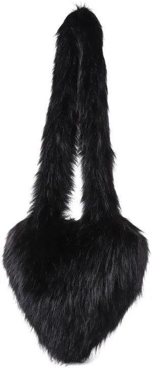 Womens Faux Fur Shoulder Bag Furry Purse Handbag Crossbody Bag Heart Shaped with Shoulder Strap