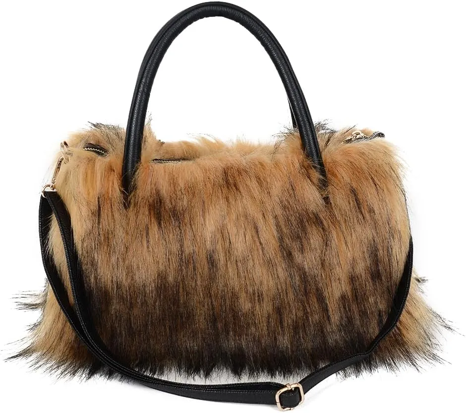 Womens Faux Fur Shoulder Bag Furry Purse Handbag Crossbody Bag with Shoulder Strap