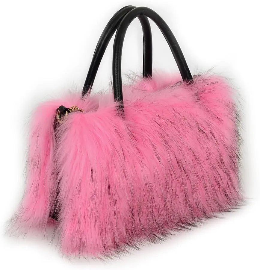 Womens Faux Fur Shoulder Bag Furry Purse Handbag Crossbody Bag with Shoulder Strap