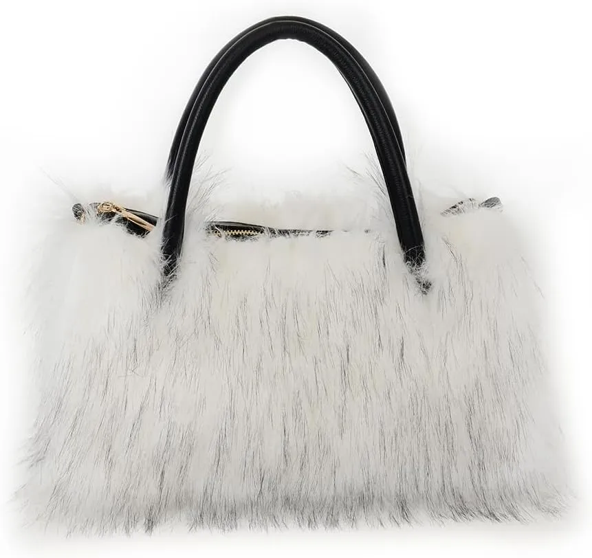 Womens Faux Fur Shoulder Bag Furry Purse Handbag Crossbody Bag with Shoulder Strap