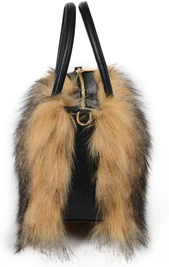 Womens Faux Fur Shoulder Bag Furry Purse Handbag Crossbody Bag with Shoulder Strap