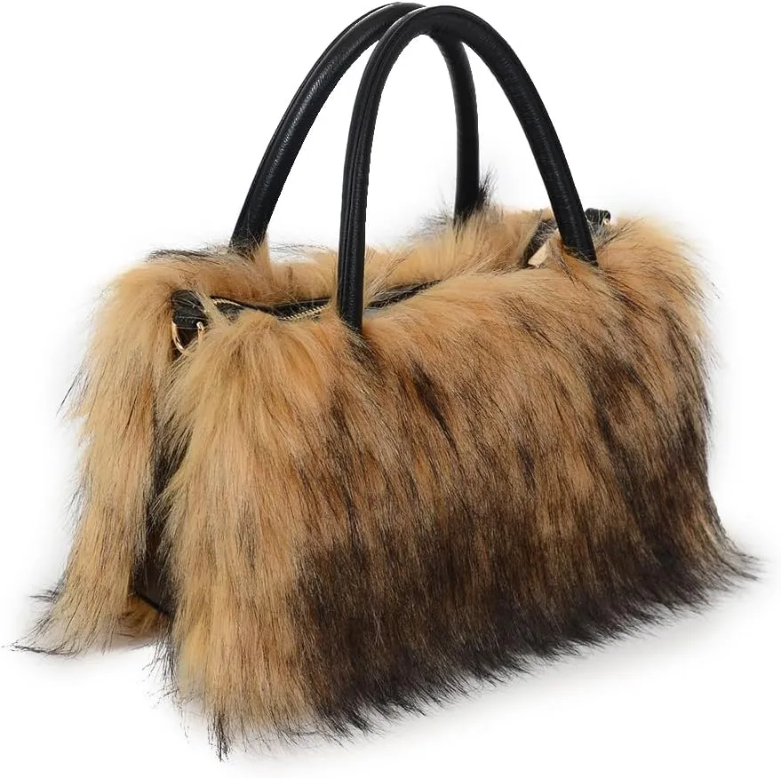 Womens Faux Fur Shoulder Bag Furry Purse Handbag Crossbody Bag with Shoulder Strap