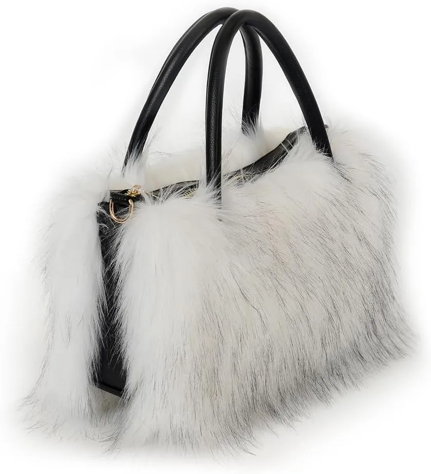 Womens Faux Fur Shoulder Bag Furry Purse Handbag Crossbody Bag with Shoulder Strap