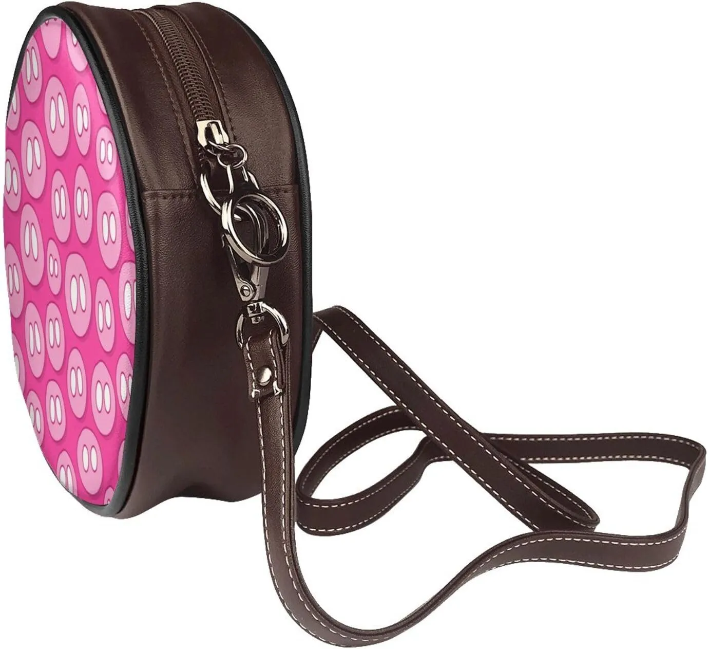 Women's Faux Leather Large Round Crossbody Purse Handbag Shoulder Bag for Travel
