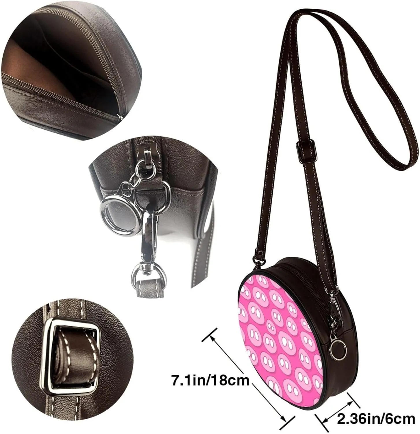 Women's Faux Leather Large Round Crossbody Purse Handbag Shoulder Bag for Travel
