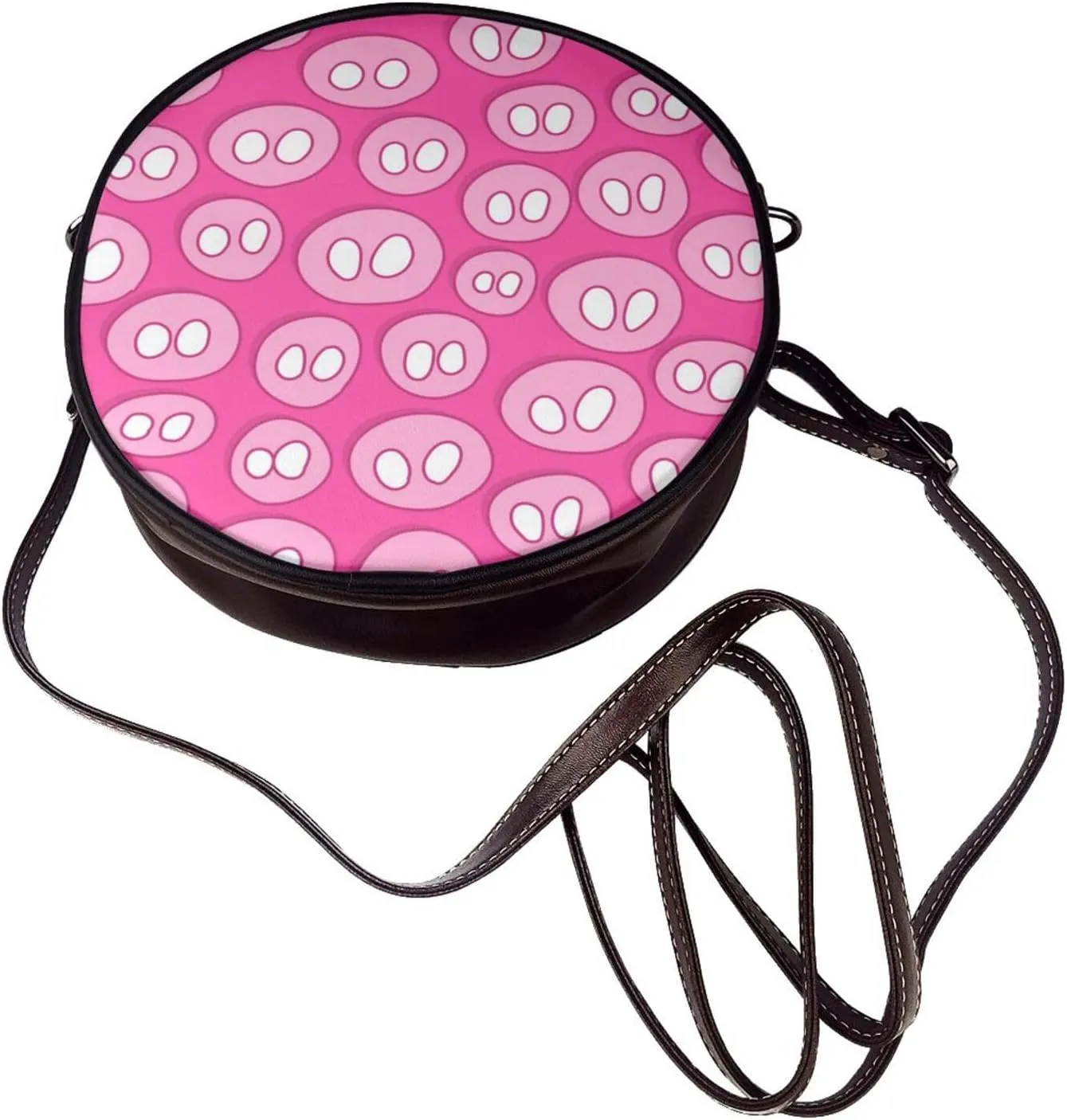 Women's Faux Leather Large Round Crossbody Purse Handbag Shoulder Bag for Travel