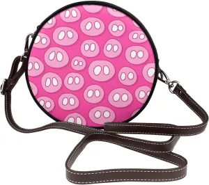 Women's Faux Leather Large Round Crossbody Purse Handbag Shoulder Bag for Travel