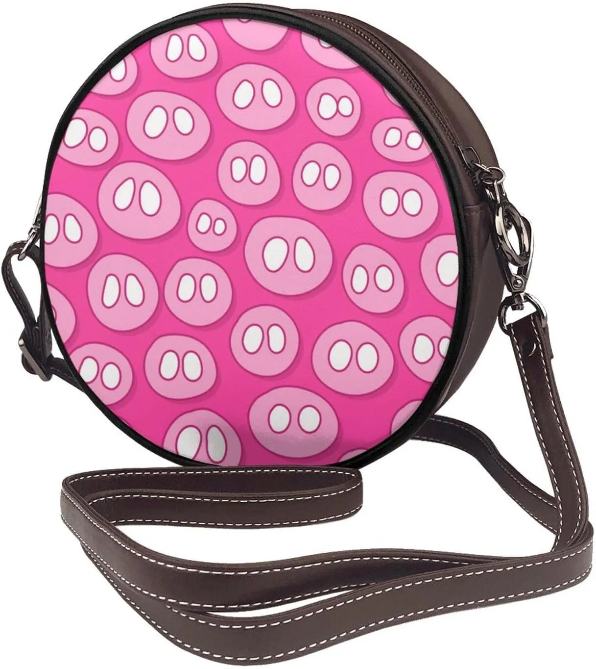 Women's Faux Leather Large Round Crossbody Purse Handbag Shoulder Bag for Travel