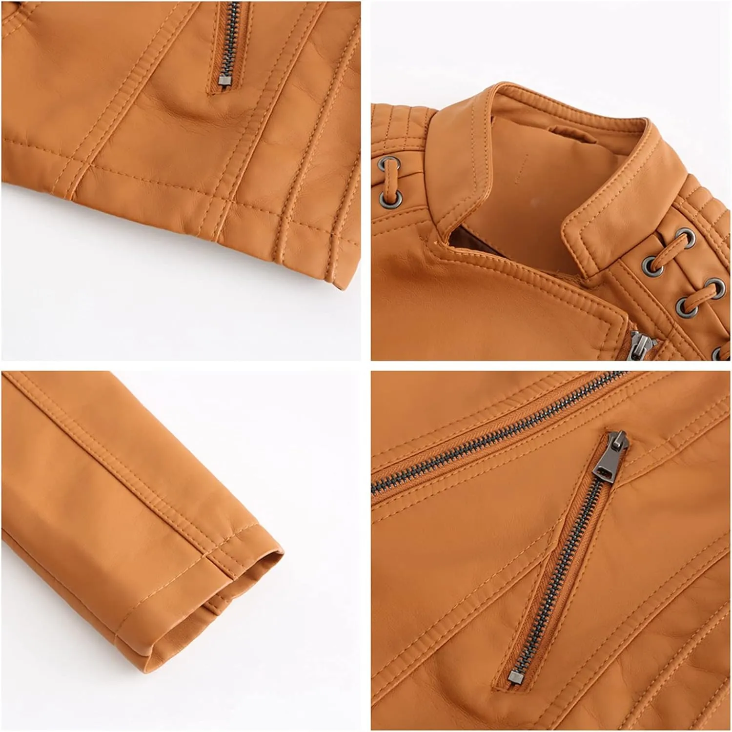 Women's Faux Leather Moto Jacket Slim Thin Leather Jacket