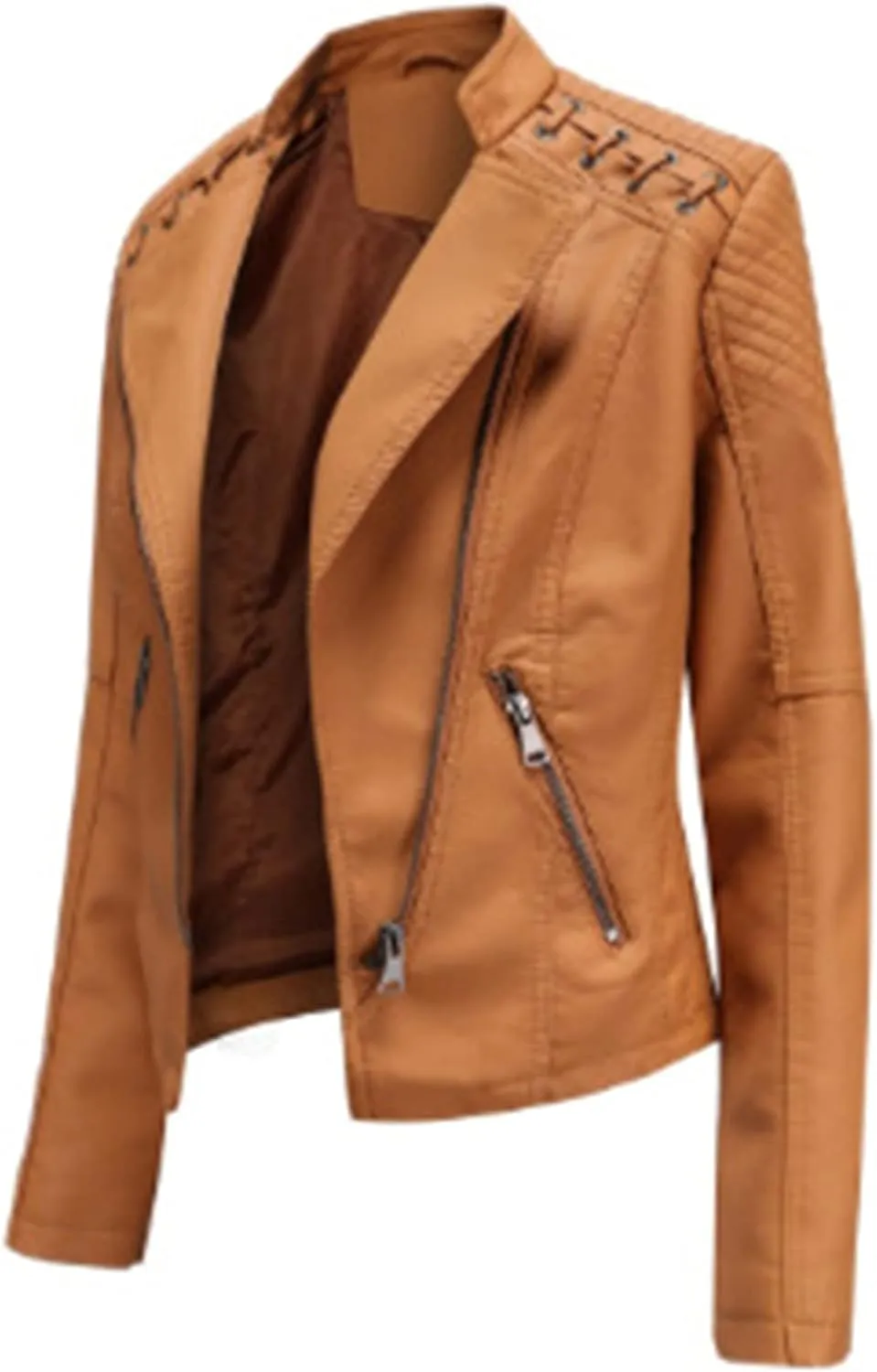 Women's Faux Leather Moto Jacket Slim Thin Leather Jacket