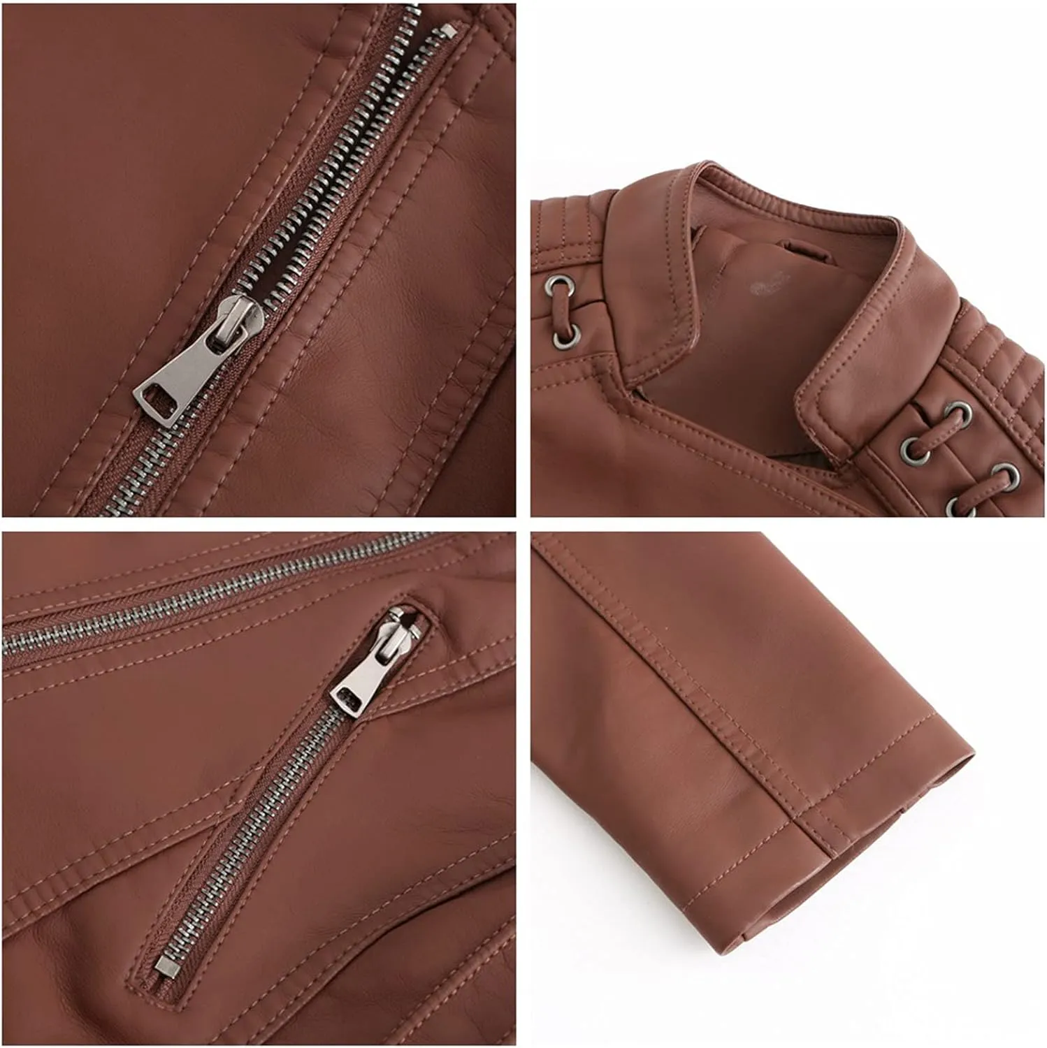 Women's Faux Leather Moto Jacket Slim Thin Leather Jacket