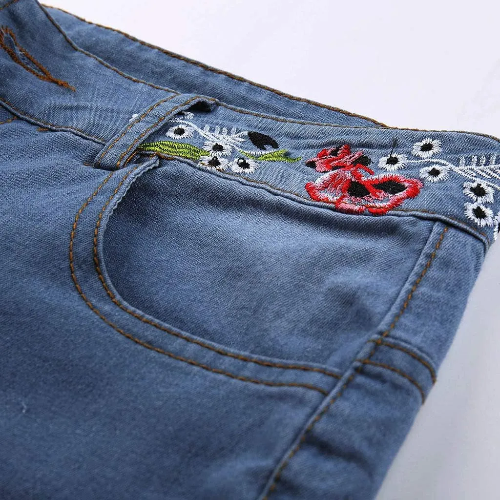 Womens Flared Jeans High Waisted Bell Bottom Jeans 70s Retro Jeans Lightweight Denim Pants Embroidered Bootcut Jeans