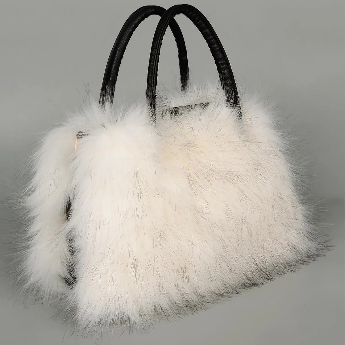 Women's Furry Shoulder Handbags Faux Fur Work Tote Bag for Women Fluffy Satchel Handbags Wristlet Zipper Purses
