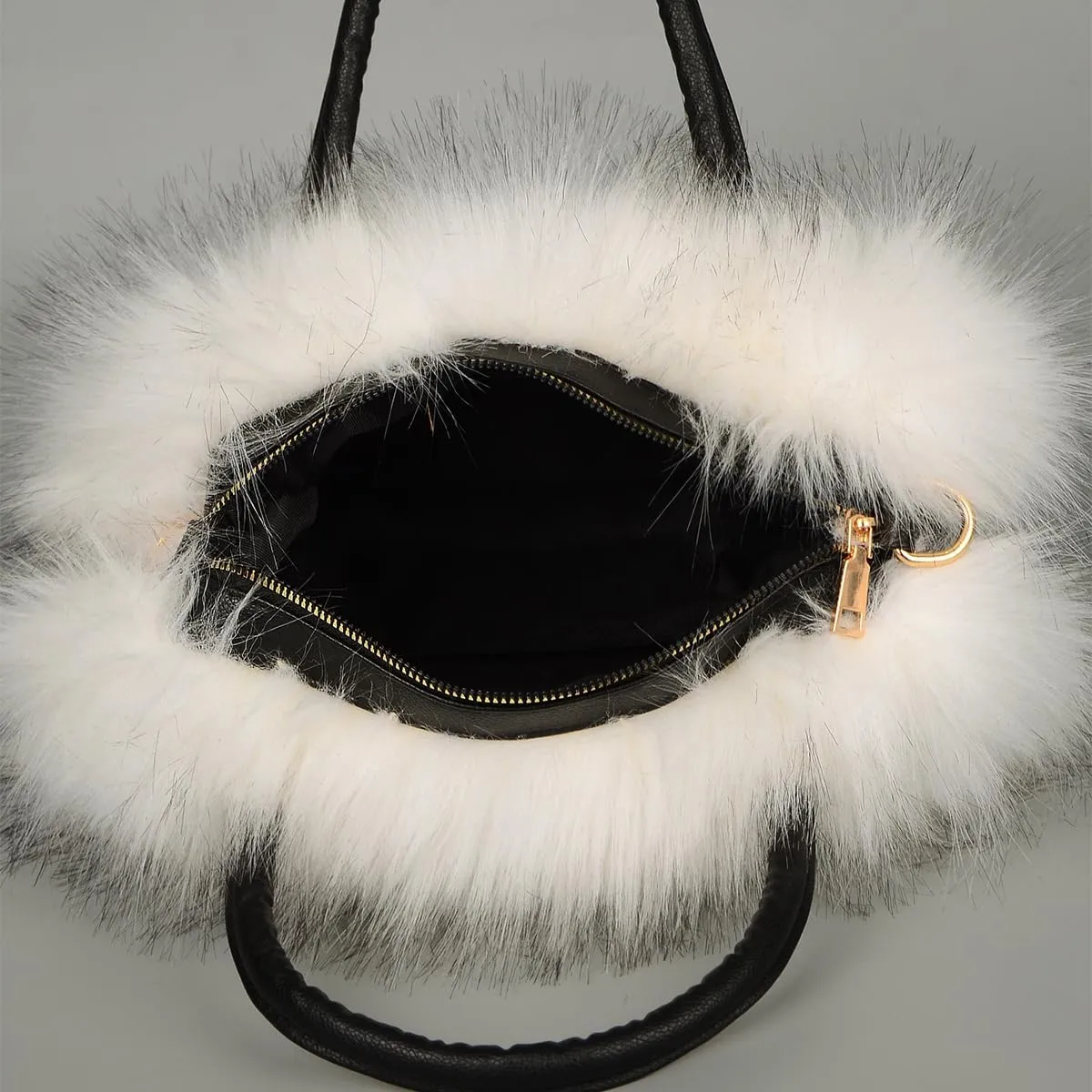 Women's Furry Shoulder Handbags Faux Fur Work Tote Bag for Women Fluffy Satchel Handbags Wristlet Zipper Purses