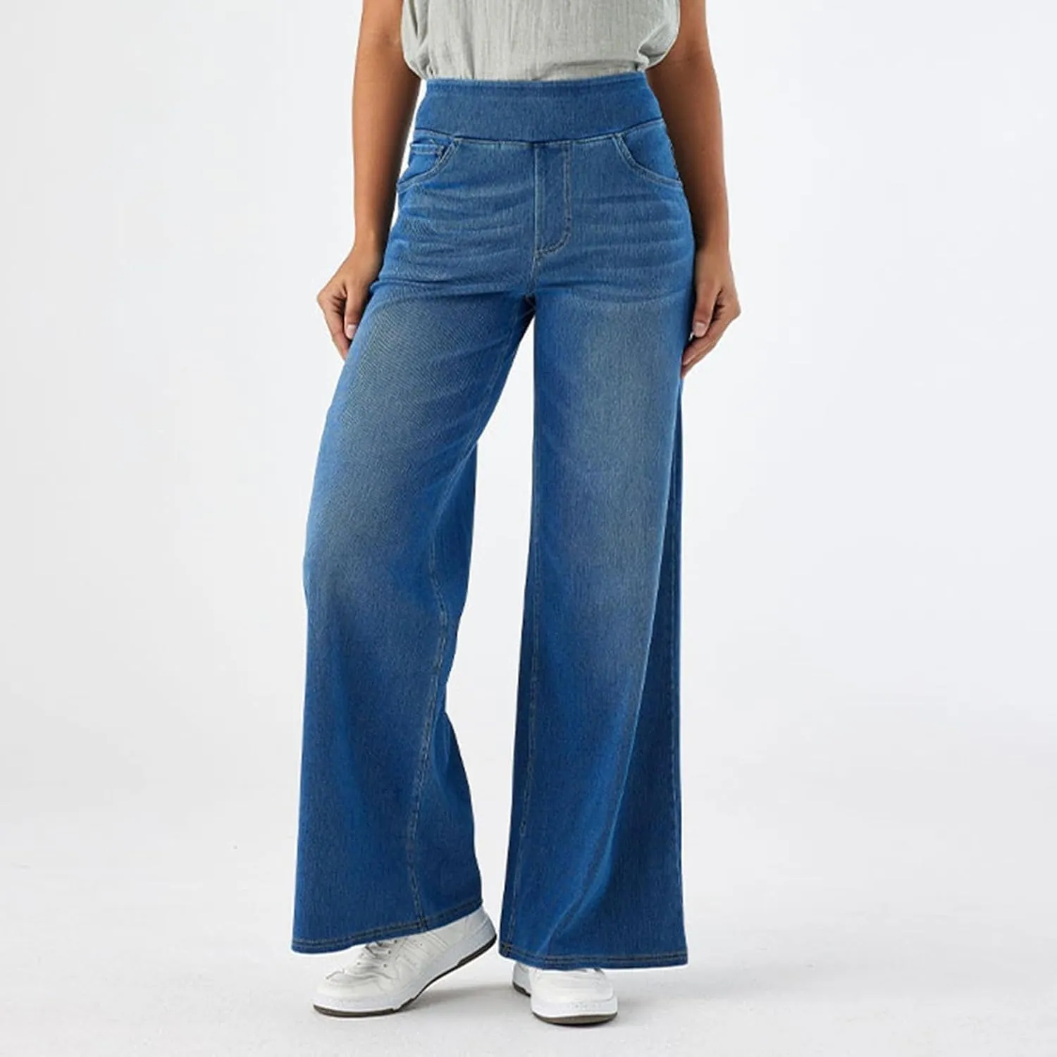 Womens Jeans Stretchy High Waist Wide Leg Baggy Jeans Loose Fit Casual Denim Pants with Pockets Trendy Outfits