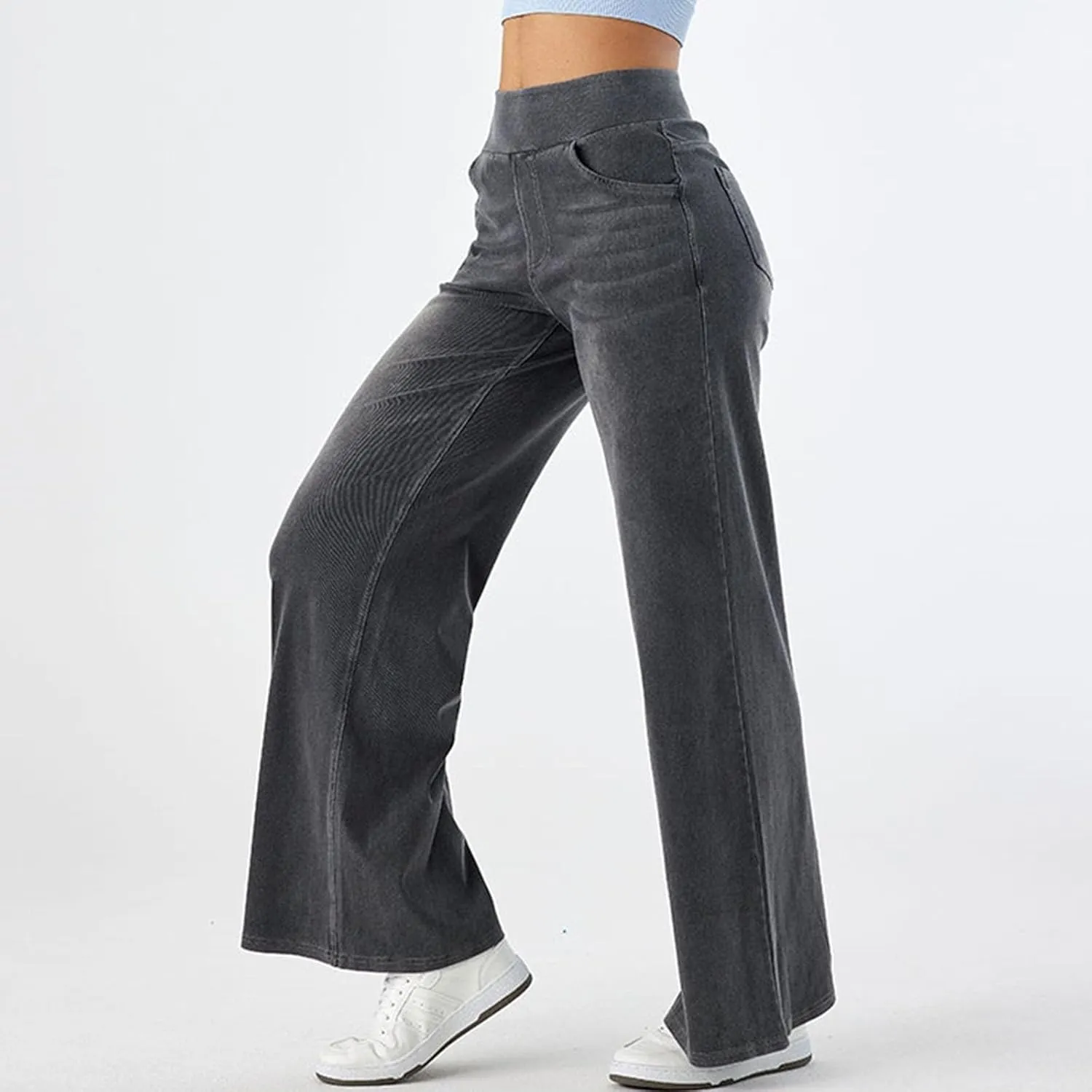Womens Jeans Stretchy High Waist Wide Leg Baggy Jeans Loose Fit Casual Denim Pants with Pockets Trendy Outfits