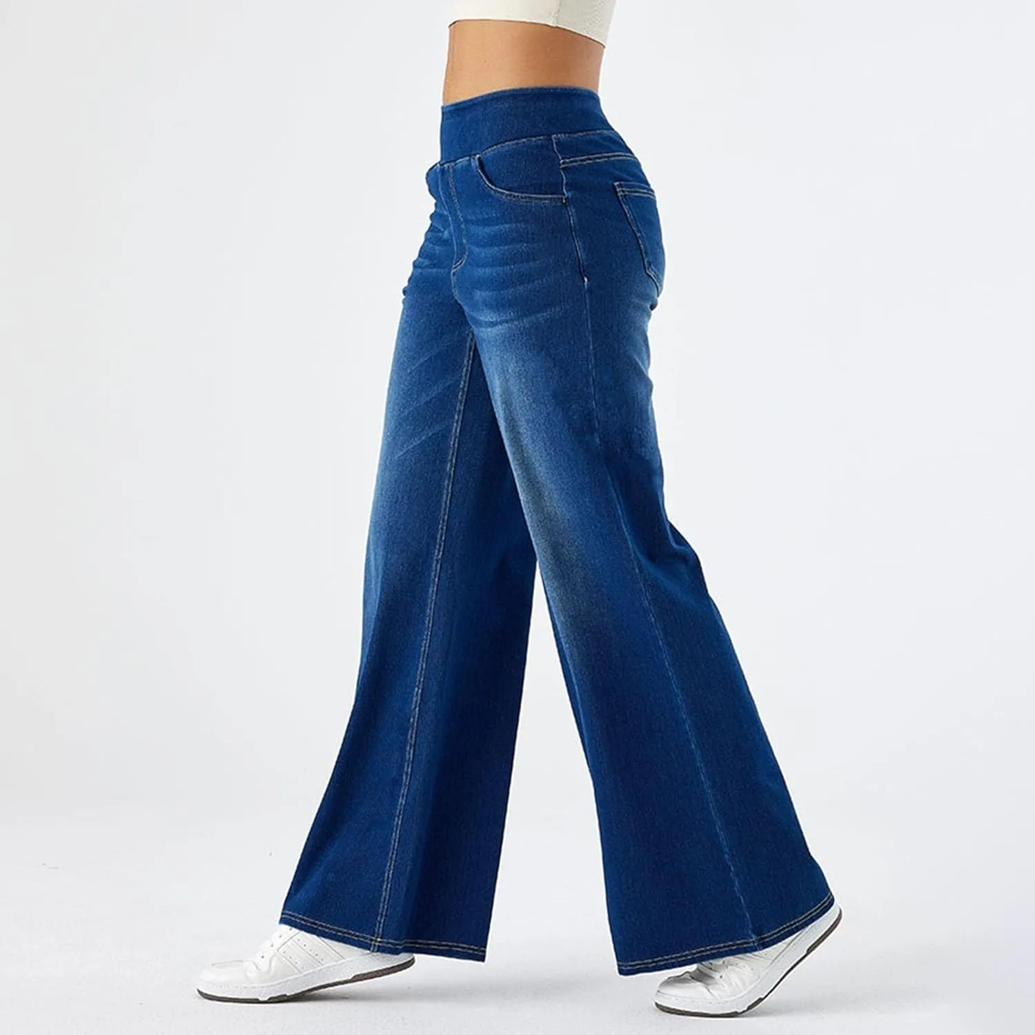 Womens Jeans Stretchy High Waist Wide Leg Baggy Jeans Loose Fit Casual Denim Pants with Pockets Trendy Outfits
