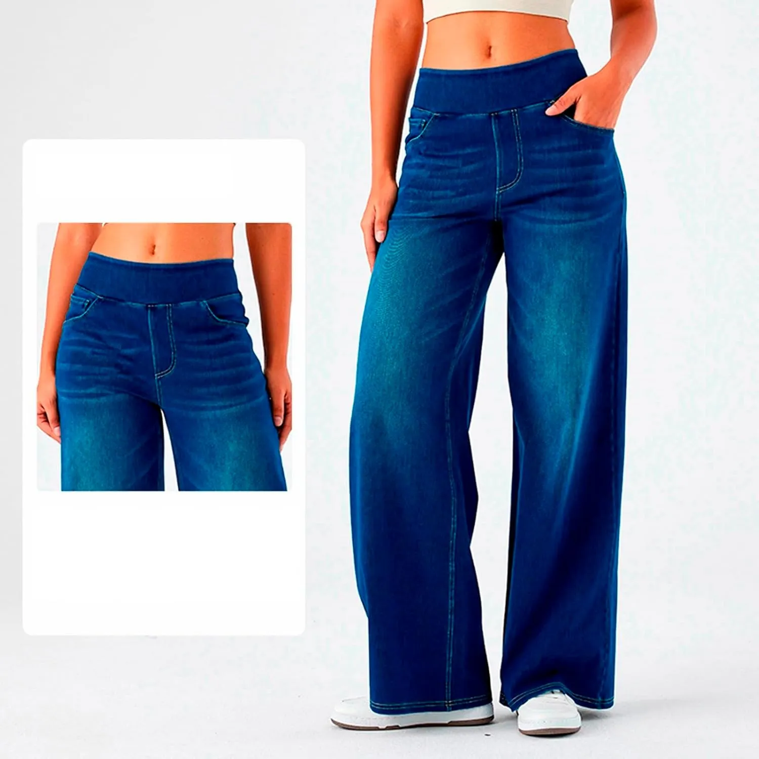 Womens Jeans Stretchy High Waist Wide Leg Baggy Jeans Loose Fit Casual Denim Pants with Pockets Trendy Outfits