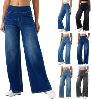 Womens Jeans Stretchy High Waist Wide Leg Baggy Jeans Loose Fit Casual Denim Pants with Pockets Trendy Outfits