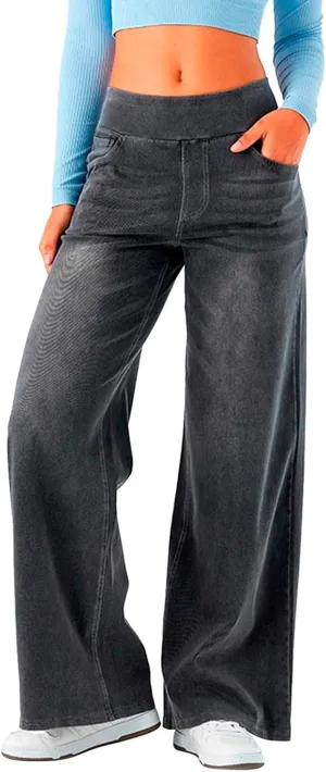 Womens Jeans Stretchy High Waist Wide Leg Baggy Jeans Loose Fit Casual Denim Pants with Pockets Trendy Outfits