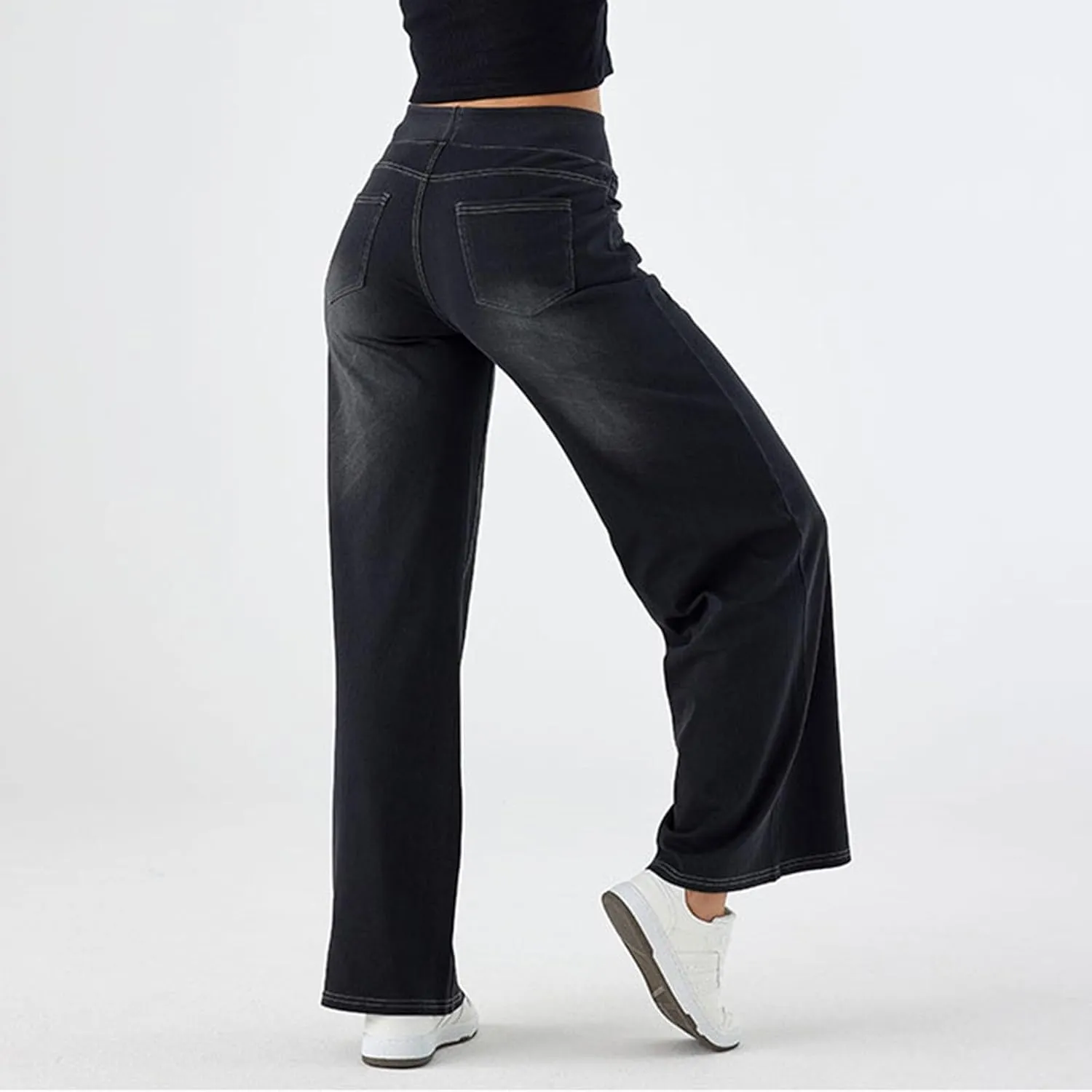 Womens Jeans Stretchy High Waist Wide Leg Baggy Jeans Loose Fit Casual Denim Pants with Pockets Trendy Outfits
