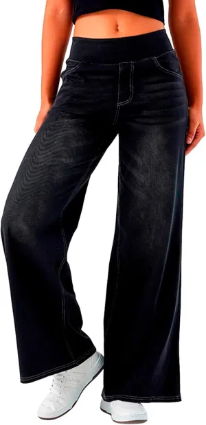 Womens Jeans Stretchy High Waist Wide Leg Baggy Jeans Loose Fit Casual Denim Pants with Pockets Trendy Outfits