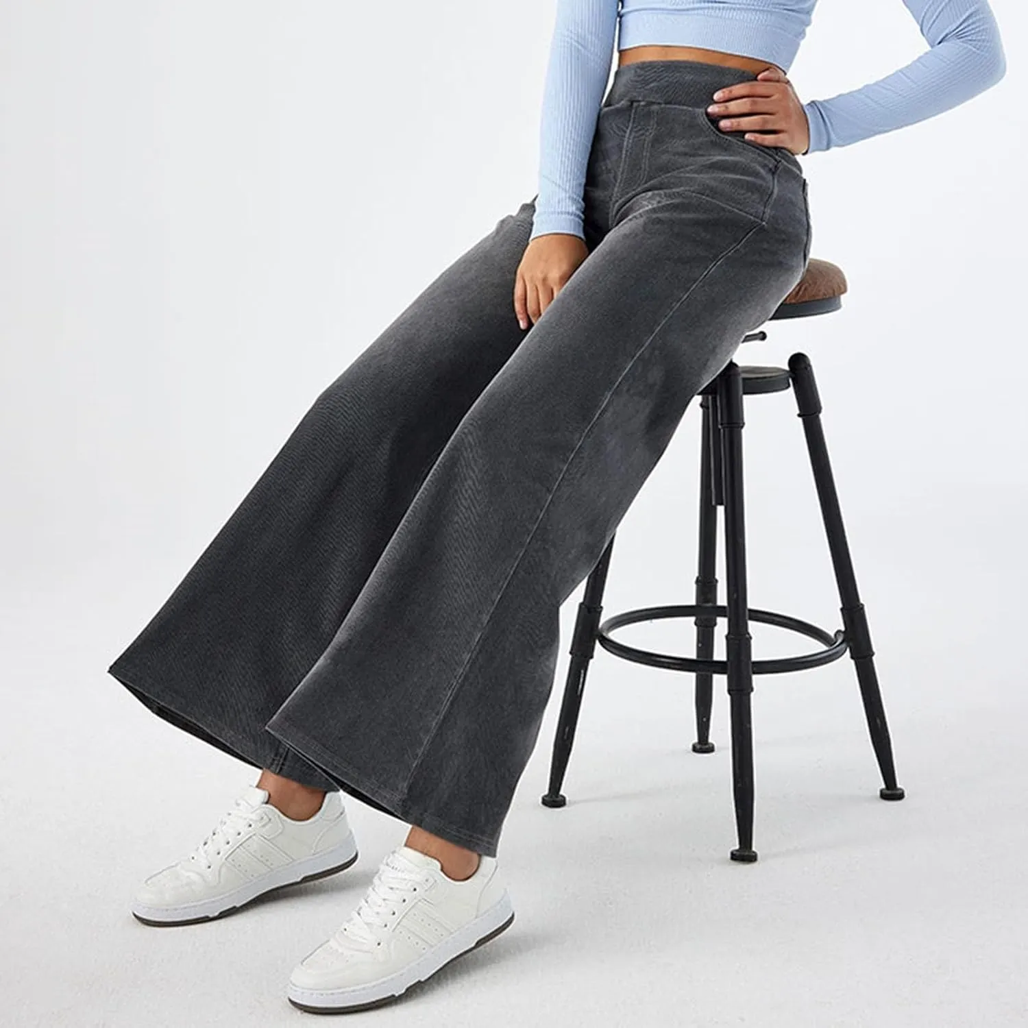 Womens Jeans Stretchy High Waist Wide Leg Baggy Jeans Loose Fit Casual Denim Pants with Pockets Trendy Outfits