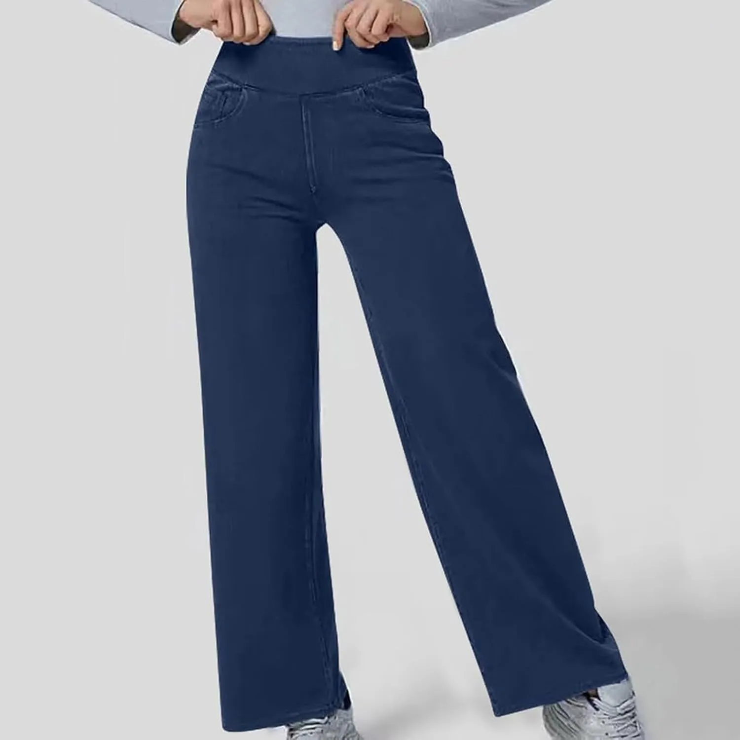 Womens Jeans Stretchy High Waist Wide Leg Baggy Jeans Loose Fit Casual Denim Pants with Pockets Trendy Outfits
