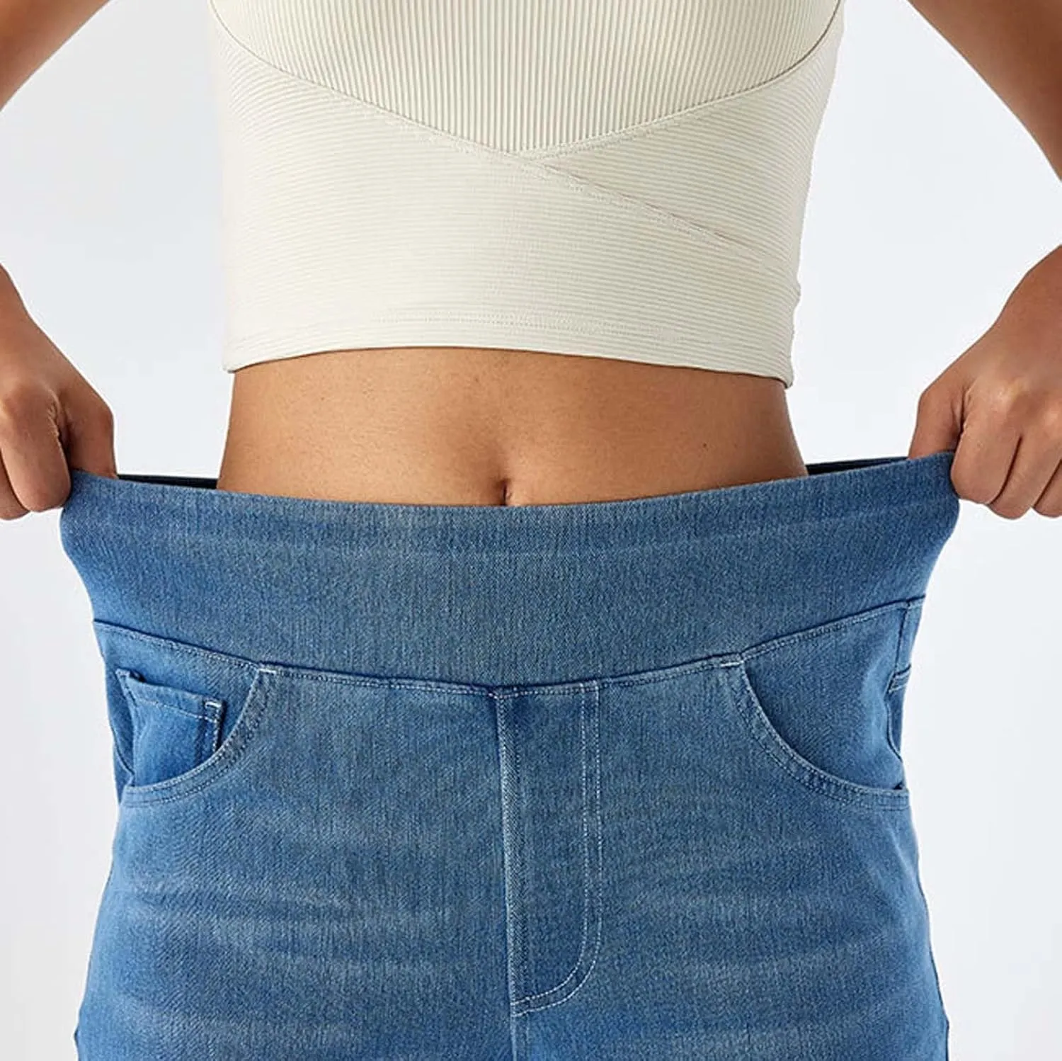 Womens Jeans Stretchy High Waist Wide Leg Baggy Jeans Loose Fit Casual Denim Pants with Pockets Trendy Outfits